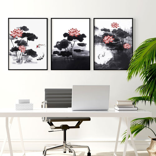 Framed Prints For Wall | Set of 3 Asian Inspired Wall art Prints