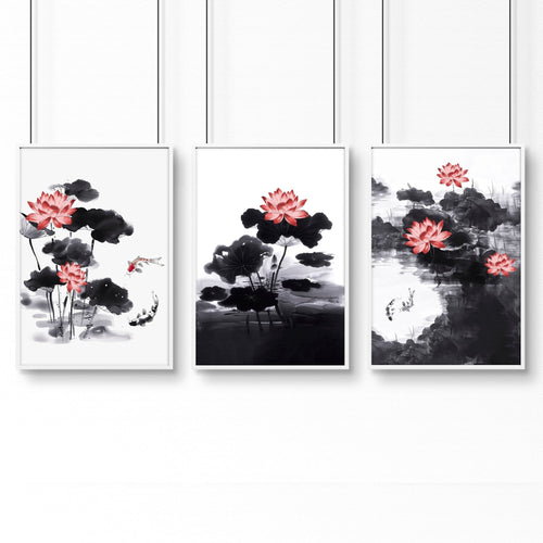 Framed Prints For Wall | Set of 3 Asian Inspired Wall art Prints