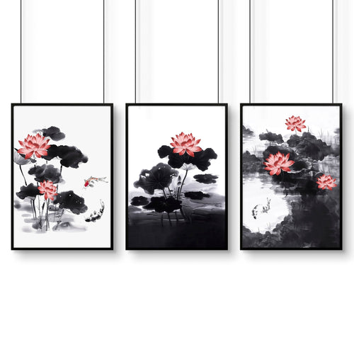 Framed Prints For Wall | Set of 3 Asian Inspired Wall art Prints