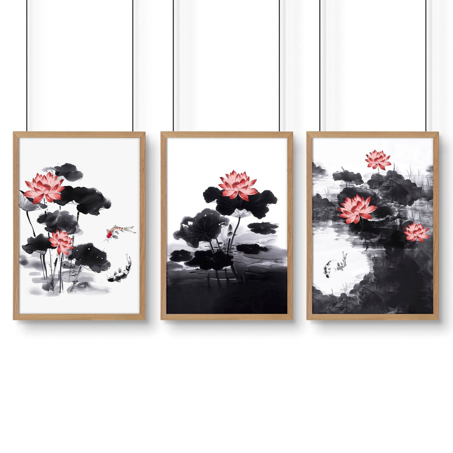 Framed Prints For Wall | Set of 3 Asian Inspired Wall art Prints