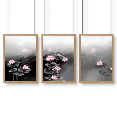 Framed Prints Wall | Set of 3 Asian Inspired Wall art Prints