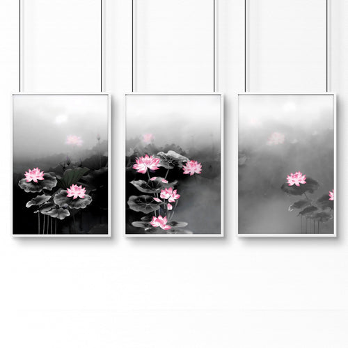 Framed Prints Wall | Set of 3 Asian Inspired Wall art Prints
