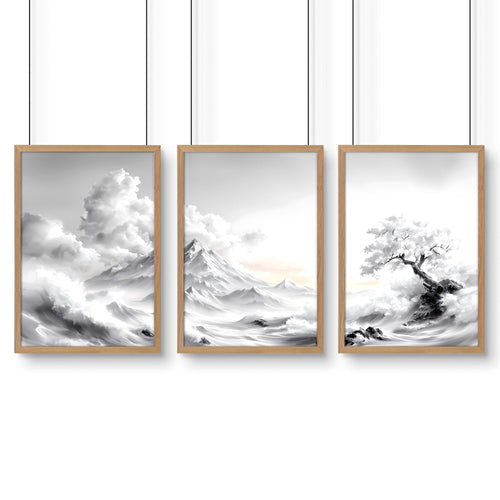 Framed Wall Art Sets of 3 | Set of 3 Asian Inspired Wall art Prints
