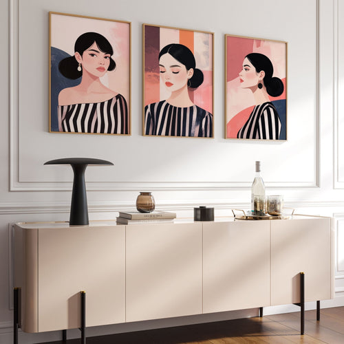 Frames Living Room | Set of 3 Boho Women Wall art Prints