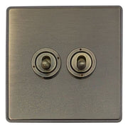 Caradok Screwless Premium Vintage Brass Metal 2 Gang Toggle Light Switch