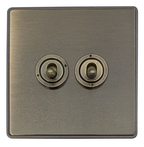 Caradok Screwless Premium Vintage Brass Metal 2 Gang Toggle Light Switch