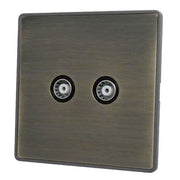Caradok Screwless Premium Vintage Brass Metal 2 Gang TV Coax Socket Point