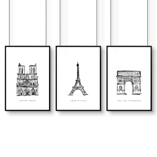Gallery Wall Framing | Set of 3 Paris Landmarks Wall art Prints