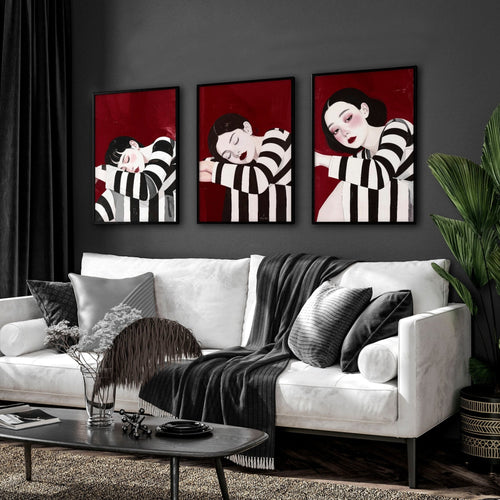 Gallery Walls Living Room | Set of 3 Boho Women Wall art Prints