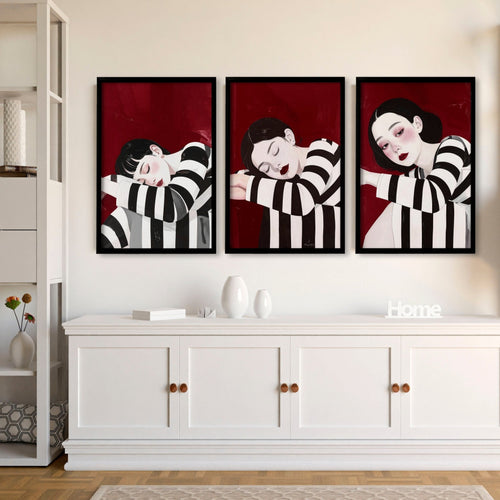 Gallery Walls Living Room | Set of 3 Boho Women Wall art Prints