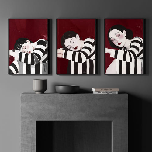 Gallery Walls Living Room | Set of 3 Boho Women Wall art Prints