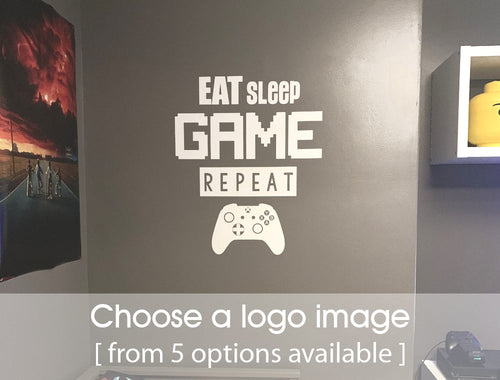 Gamer Wall Sticker – Eat Sleep Game Repeat - Boys Bedroom Gaming Decor
