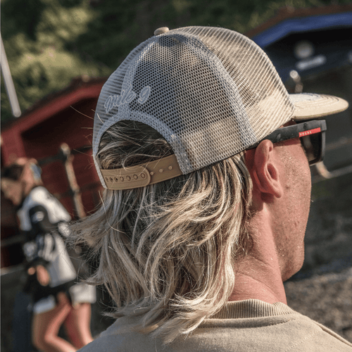 Beige & Sky Blue Black Dub Garage Trucker Hat