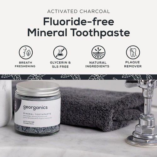 Georganics Fluoride Free Charcoal Toothpaste 60ml Natural Mineral Formula