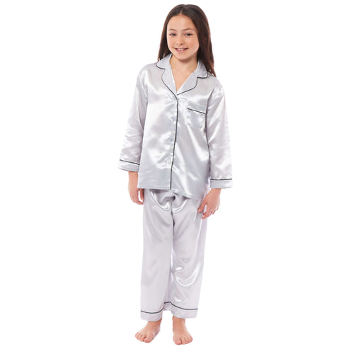 Daisy Dreamer Girls Satin Silk Pyjama Set Long Sleeve Button Down Sleepwear Luxurious