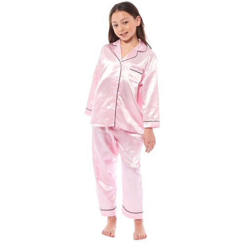Daisy Dreamer Girls Satin Silk Pyjama Set Long Sleeve Button Down Sleepwear Luxurious