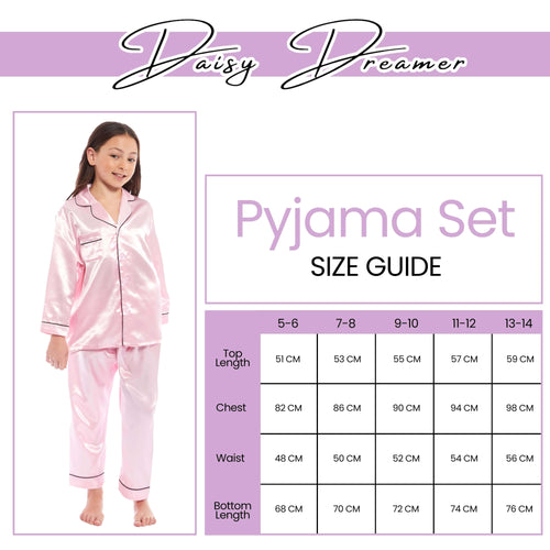 Daisy Dreamer Girls Satin Silk Pyjama Set Long Sleeve Button Down Sleepwear Luxurious