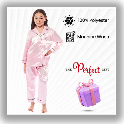 Daisy Dreamer Girls Satin Silk Pyjama Set Long Sleeve Button Down Sleepwear Luxurious