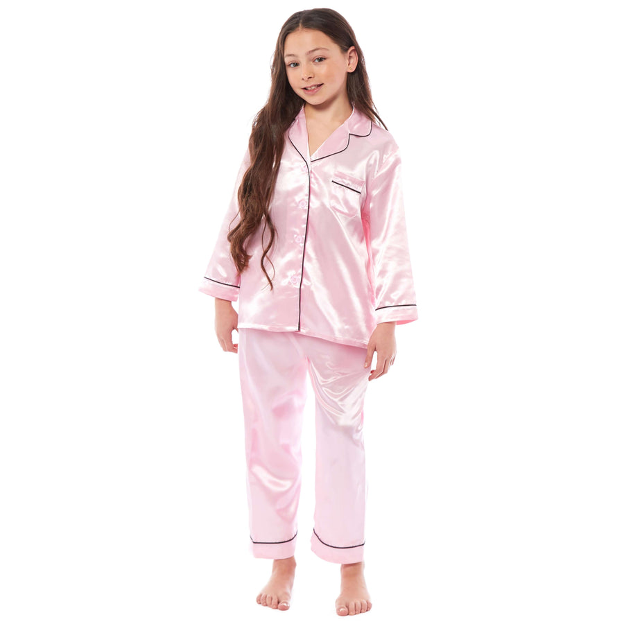 Daisy Dreamer Girls Satin Silk Pyjama Set Long Sleeve Button Down Sleepwear Luxurious