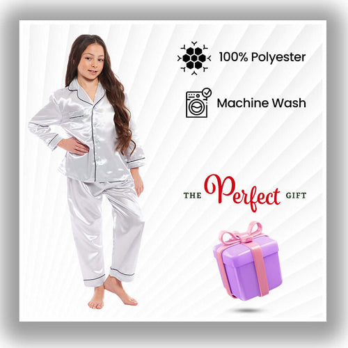 Daisy Dreamer Girls Satin Silk Pyjama Set Long Sleeve Button Down Sleepwear Luxurious