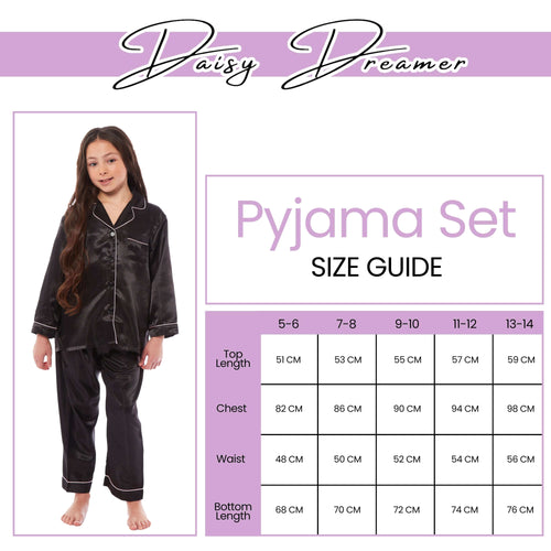 Daisy Dreamer Girls Satin Silk Pyjama Set Long Sleeve Button Down Sleepwear Luxurious