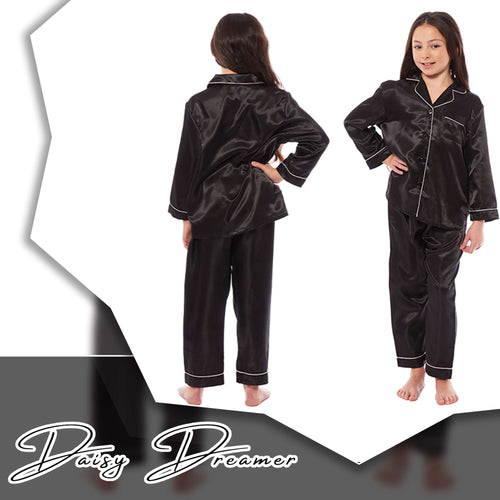 Daisy Dreamer Girls Satin Silk Pyjama Set Long Sleeve Button Down Sleepwear Luxurious