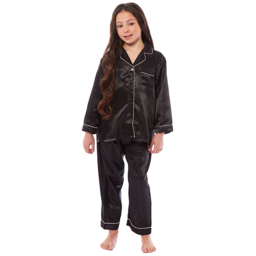 Daisy Dreamer Girls Satin Silk Pyjama Set Long Sleeve Button Down Sleepwear Luxurious