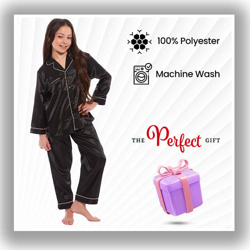 Daisy Dreamer Girls Satin Silk Pyjama Set Long Sleeve Button Down Sleepwear Luxurious