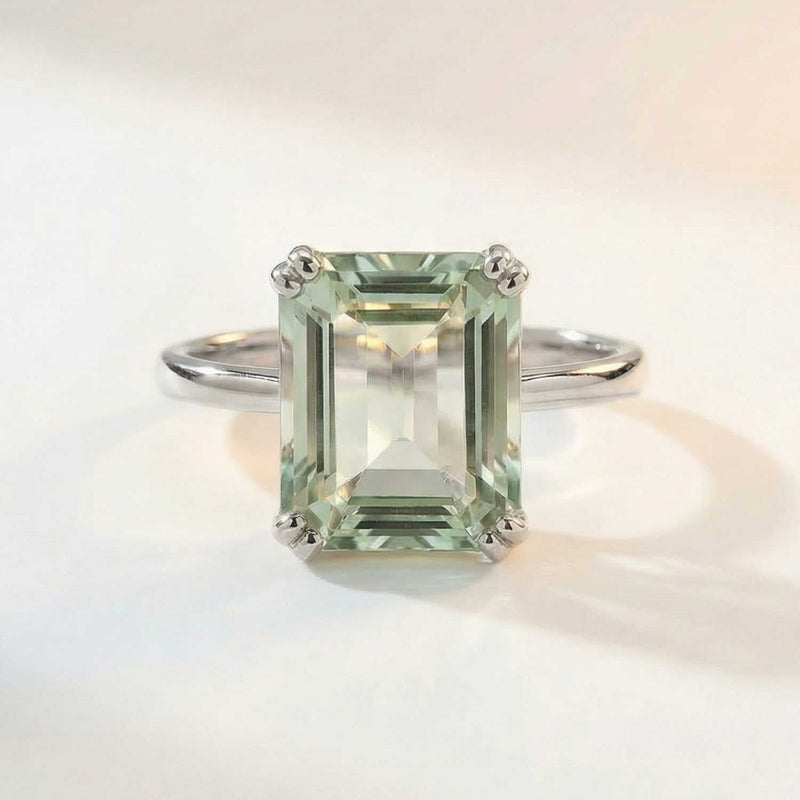 Gold or Silver Green Quartz Ring - Luna