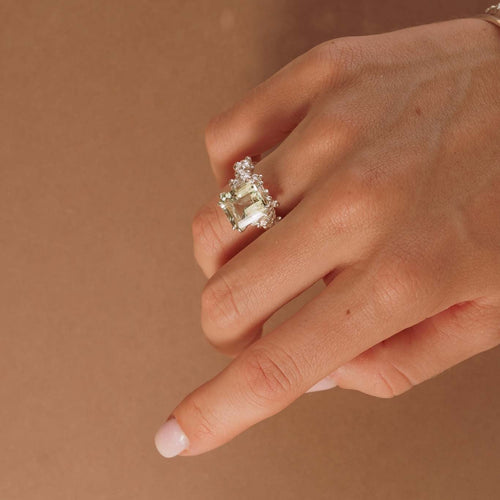 Gold or Silver Statement Green Quartz Ring - Giselle