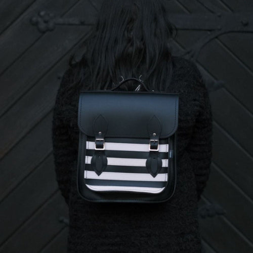 Handmade Leather City Backpack - Gothic Striped White & Black