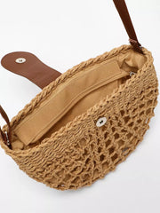 Natural Straw Half Moon Crossbody Bag Women's Raffia Beach Bag