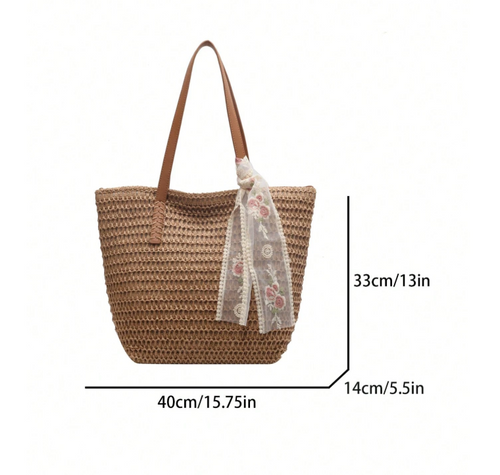 2pcs/Set Raffia Beach Bag & Straw Hat - Fashion Woven Straw Hat Beach Bag Set
