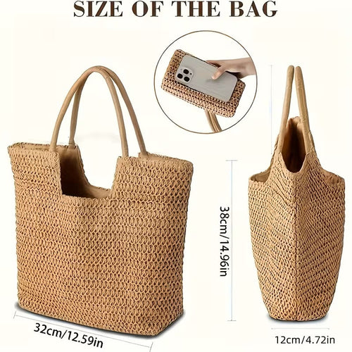 2pcs/Set Travel Raffia Tote Bag & Straw Hat - Fashion Woven Straw Hat Beach Bag Set