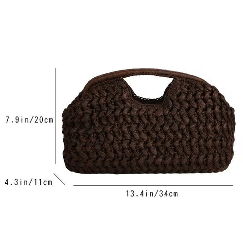 Dark Brown Woven Slouch Grab Raffia Clutch