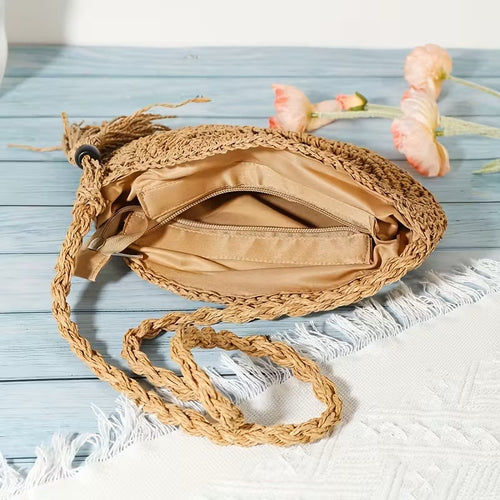 Handwoven Fashion Round Hollow Raffia shell crossbody Shoulder Bag