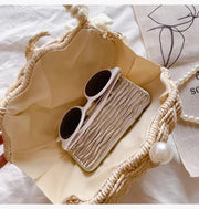Shell Shape Raffia Clutch Woven Crossbody Shoulder Bag with Peal