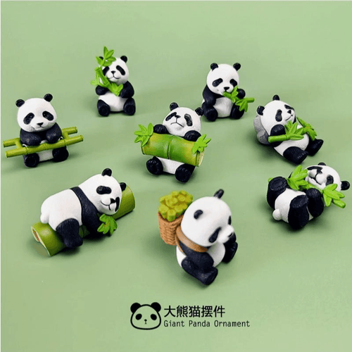 4Pcs Panda with Bamboo Ornament Gift Set for Living Room Cute
