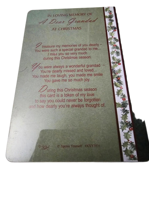 in loving memory  of a dear  grandad  at christmas graveside card