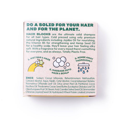 Hair Blocks Solid Shampoo Lemon & Rosemary - Plastic Free Vegan Shampoo Bars
