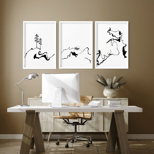 Calming Office Decor Ideas | Set of 3 Japanese Prints