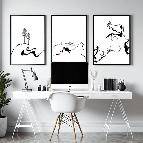 Calming Office Decor Ideas | Set of 3 Japanese Prints