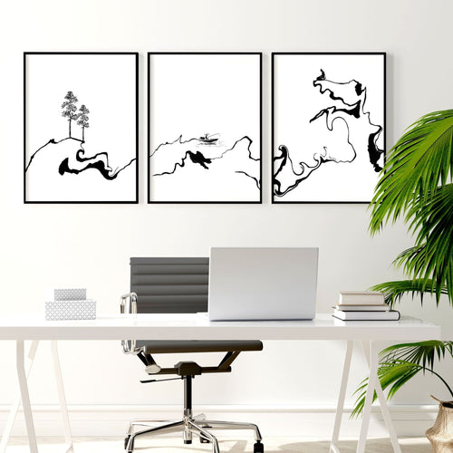 Calming Office Decor Ideas | Set of 3 Japanese Prints