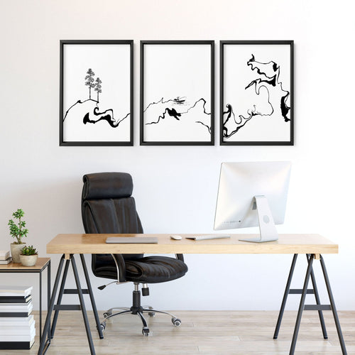 Calming Office Decor Ideas | Set of 3 Japanese Prints