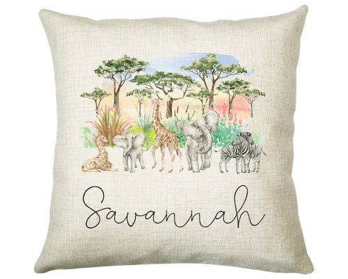 Personalised Elephant Giraffe Safari Cushion Gift - Printed Name Design Cushion Throw Pillow Gift Boy Girl Kids Bedroom Birthday Gift CS315