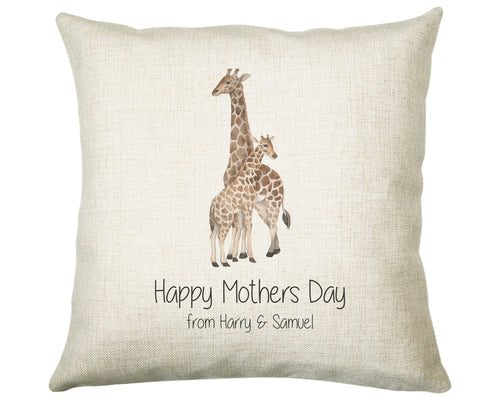 Personalised Giraffe Mothers Day Mum Cushion Gift - Safari Theme Throw Pillow From Kids Son Daughter Girl Boy Mummy Mother CS127