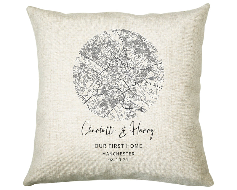 Personalised City Map Cushion Manchester Anniversary Engagement Wedding Gift Name Design - Cushion Pillow Gift For New Home Owners CS440