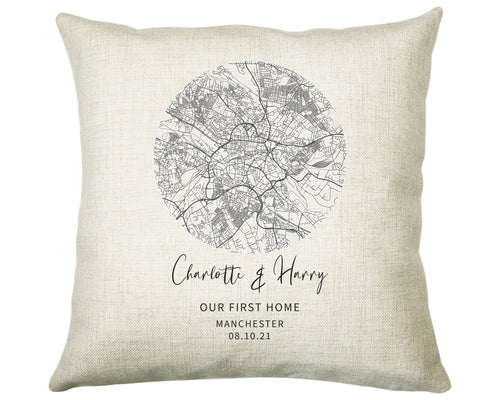 Personalised City Map Cushion Manchester Anniversary Engagement Wedding Gift Name Design - Cushion Pillow Gift For New Home Owners CS440