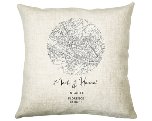 Personalised City Map Cushion Florence Anniversary Engagement Gift Name Design - Cushion Pillow Gift For Newly Married Couple Wedding CS431