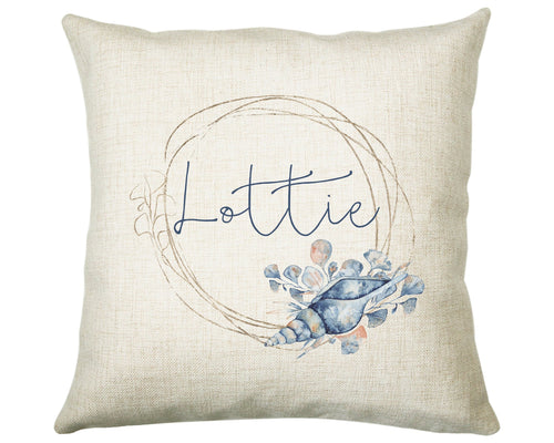 Personalised Sea Shell Cushion Gift Printed Name Design - Throw Pillow Gift For Girls Nursery Bedroom Birthday Christmas Gift CS203